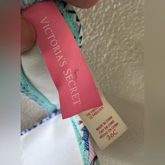 Victoria’s Secret The Fabulous Push Up Bikini Top in Blue Paisley Size 36C - Picture 3 of 5